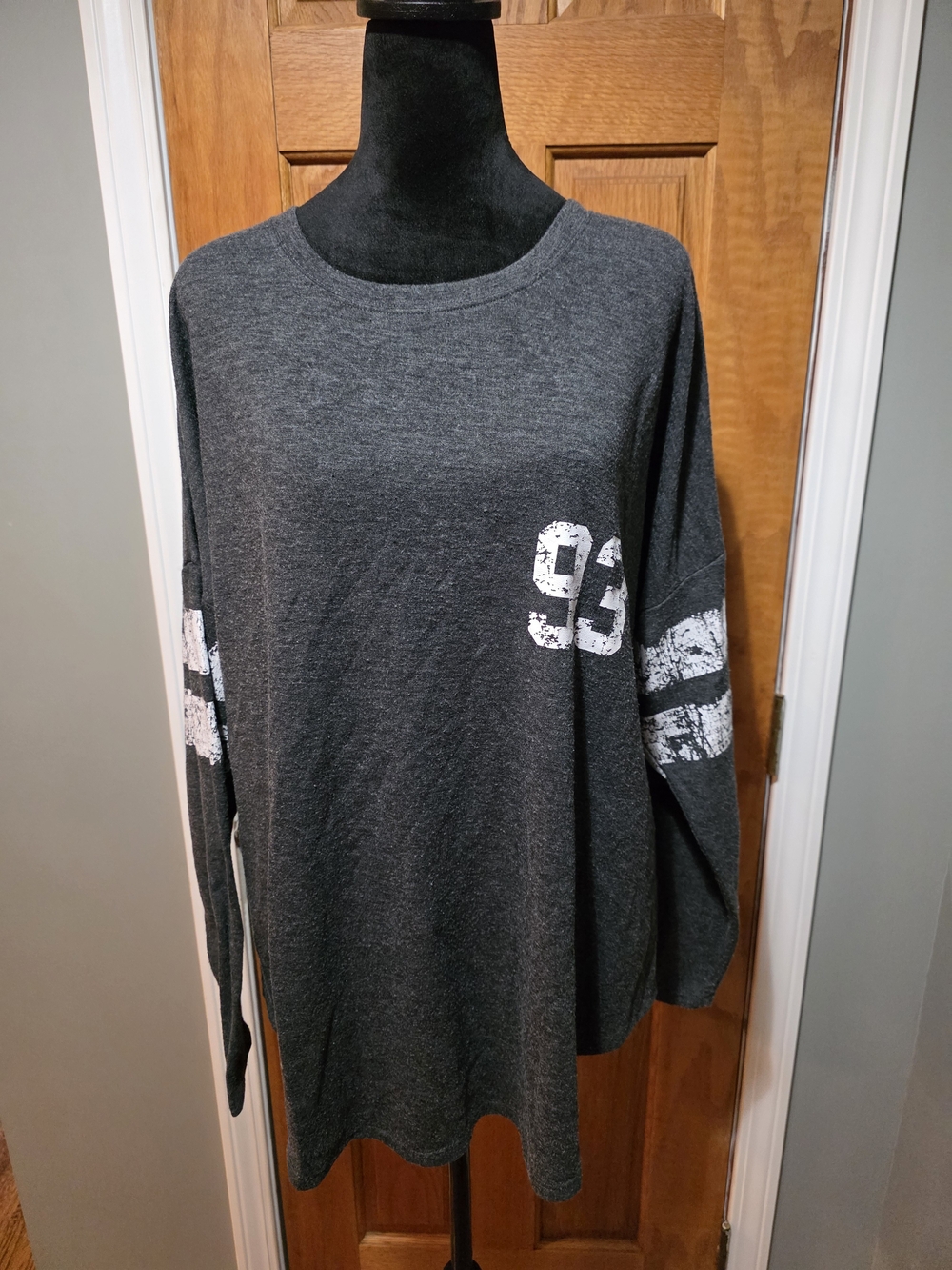 Maurices Charcoal Gray Long Sleeve Tee with White Athletic Number